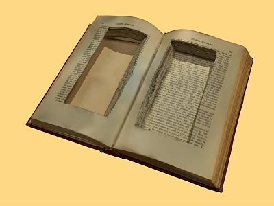 Vintage Open Book With Hollowed Rectangular Sections And Text Pages 3d model