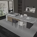 Modern Dining Table Set In Kitchen With Marble Top Gray White Chairs And Area Rug