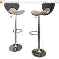 Adjustable Gray Upholstered Bar Stools With Silver Metal Frame Round Base And Footrest Ring 3d model