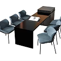 Modern Dining Table Set With Black Table Six Gray Chairs Open Book And Black Cabinet 3d model