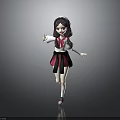 Cute 3D Child Character Wearing School Uniform Pink Black Skirt Waving Hand Peace Sign Gesture