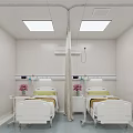 Hospital Outpatient Clinic Room With Two Beds Medical Equipment Ceiling Lights And White Walls