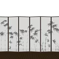 Elegant Folding Room Divider With Bamboo Pattern And Wooden Frame For Home Decoration 3d model