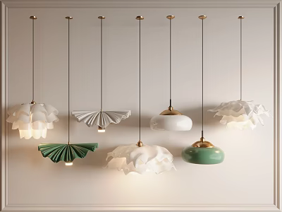 Stylish Pendant Lights with Flower Fan Shapes White Green Interior Design 3d model