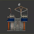 Small Building Structure With Rusted Metal Roof Blue Doors Windows Staircases And Satellite Dish