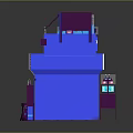 Cartoon Style Blue And Purple Multi Level Building Scene With Windows Signage And Platform