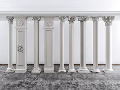 White Classical Roman Columns With Intricate Carvings And Various Architectural Designs 3d model