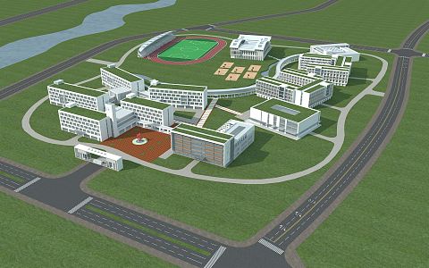 modern school primary school bird's eye view 3d model