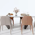 Modern Dining Table Set With Marble Top Beige And Brown Chairs Tableware And Vase 3d model