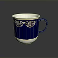 Elegant Blue Ceramic Mug With Gold Trim And Floral Pattern Design 3d model