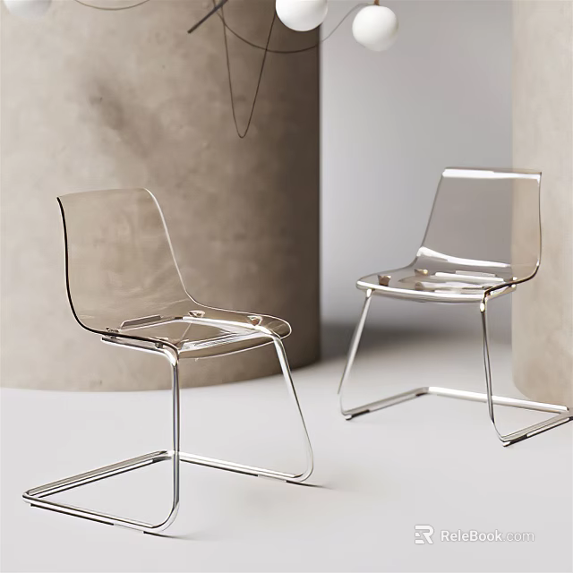 Transparent Lounge Chairs With Sleek Metal Frame In Modern Minimalist Setting 3d model 