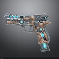 Futuristic Sci Fi Pistol With Blue Glowing Accents And Metallic Muscle Texture