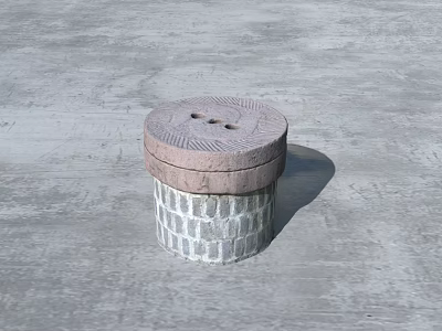 Stone And Wood Round Lid With Brick Cylindrical Base On Gray Concrete Floor 3d model