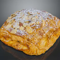 Golden Flaky Puff Pastry With Almond Slices And Powdered Sugar On Square Shape