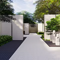 Modern Sales Office Building With Curved Architecture Landscaped Square And Signature Column