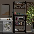 Bathroom Storage Shelf With Metal Frame Multiple Tiers Toiletries And Potted Plants