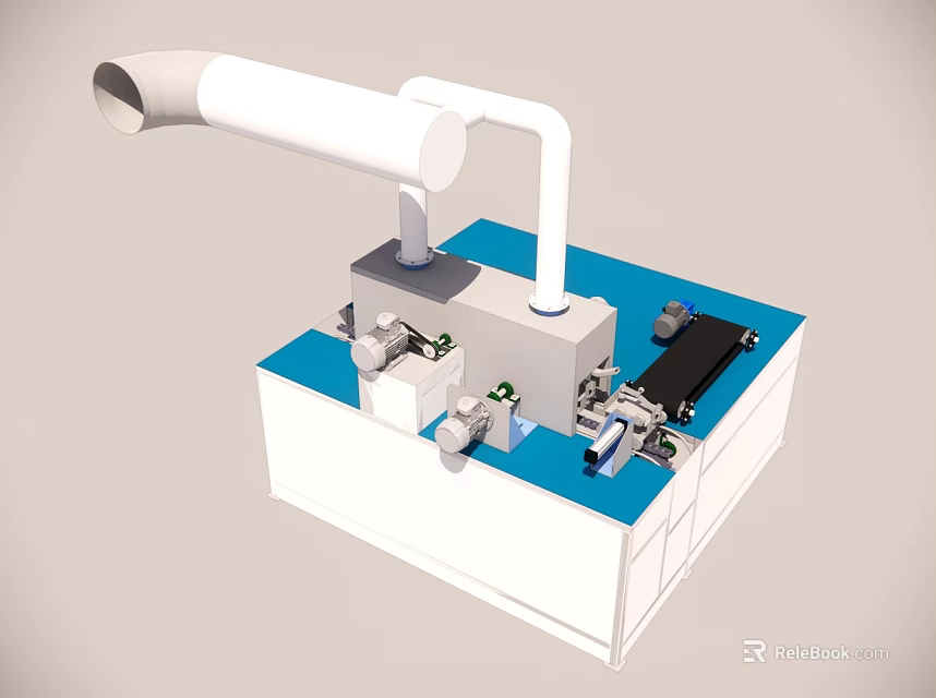 Industrial Mechanical Device Featuring White Pipe Blue Platform And Components 3d model