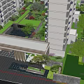 Residential Entrance Gate Design with High Rise Buildings Green Spaces and Central Courtyard