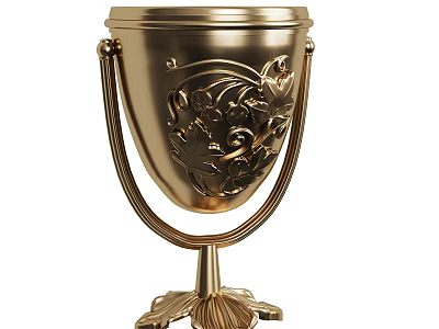 Golden Carved Decorative Ornament Set With Intricate Floral Patterns And Elegant Base Design 3d model