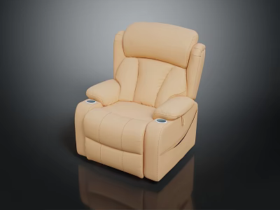 Beige Leather Single Sofa With Comfortable Armrests And Cup Holders Design 3d model