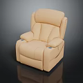 Beige Leather Single Sofa With Comfortable Armrests And Cup Holders Design