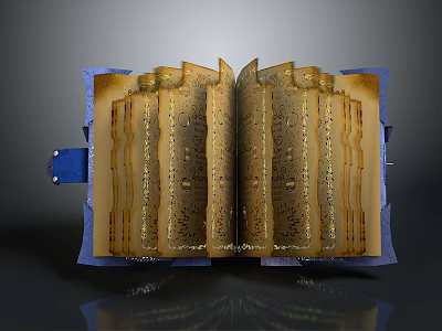 Ancient Open Book With Golden Text And Blue Cover On Dark Background 3d model