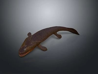 Ancient Aquatic Creature Sculpture With Brown Textured Surface And Elongated Body 3d model