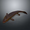 Ancient Aquatic Creature Sculpture With Brown Textured Surface And Elongated Body