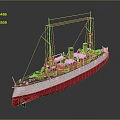 3D Model Of A Ship With Red White Hull Masts And Funnels