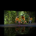 Enchanting Photo Spot Featuring Sunflowers Mushrooms Circular Arch Green Plant Background Fairy Lights Reflective Floor