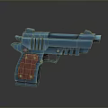 Blue Pistol With Red Wooden Grip And Cartoon Style 3D Model Design