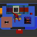 Cartoon Playground Scene With Colorful Buildings Spider Man Decorations And Red Steps