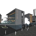 Modern Commercial Street Featuring Contemporary Architecture Large Glass Windows Trees And Pedestrians