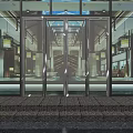 Modern Glass Entrance Door With Metal Frame And Stone Steps In Building