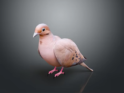 Pinkish Brown Flying Animal Dove with Spotted Feathers Standing on Smooth Gray Background 3d model