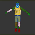 Man in Lakers 23 Yellow Jersey With White Arm Sleeves Yellow Shorts Colorful Sneakers