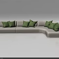 Light Gray Sectional Sofa with Green Cushions in Modern White Background 3d model