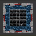 Modern Decorative Square Platform With Gray Stone Border Blue Grid And Red Accents