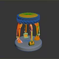 Functional Vehicle Model With Orange Mechanical Arms Shovel Black Tire And Stable White Base