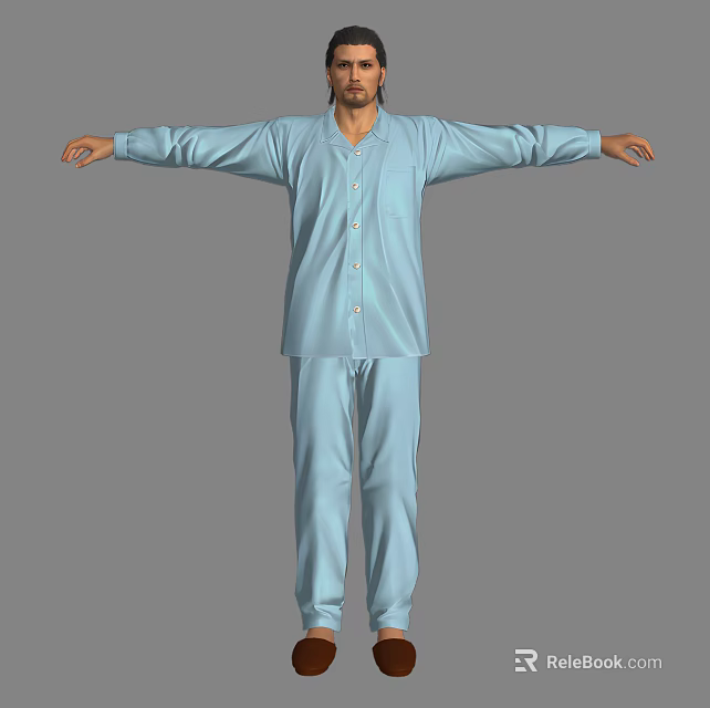 Man Wearing Light Blue Pajamas With Arms Outstretched On Gray Background 3d model 