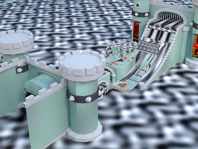 Scenic Landscape Featuring Castle Slide on Black and White Ground Surface 3d model