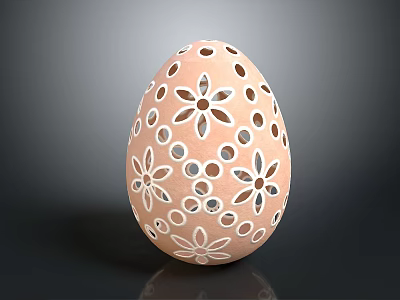 Pink Bird Egg With Intricate Cut Out Flower And Circle Patterns On Shell Design 3d model