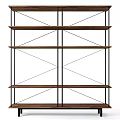 Modern Wooden Bookshelf With Metal Frame And Crossed Lines Multi Layer Shelves