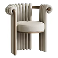 Modern Single Chair With Curved Armrests Vertical Stripes Fabric Upholstery And Decorative Balls