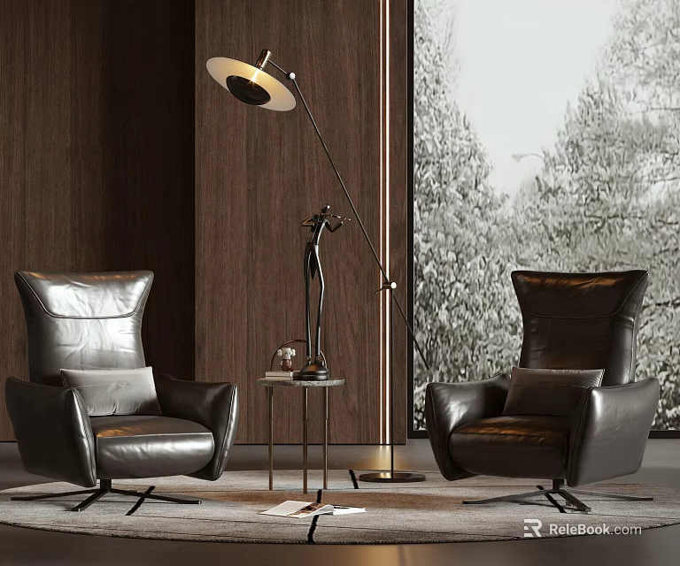 Modern Leather Leisure Sofa Set With Floor Lamp And Side Table 3d model 