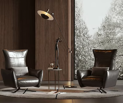 Modern Leather Leisure Sofa Set With Floor Lamp And Side Table 3d model