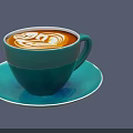 Teal Coffee Cup On Matching Saucer With Latte Art For Daily Use