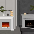 White Marble Fireplace Interior Featuring Decorative Vases Figurines And Realistic Flames