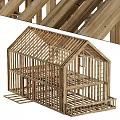 Residential Building Wooden Frame Structure Under Construction With Beams And Columns 3d model