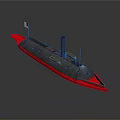 Detailed Black And Red Submarine Model With Chimney Yellow Deck Elements And Small Flag 3d model